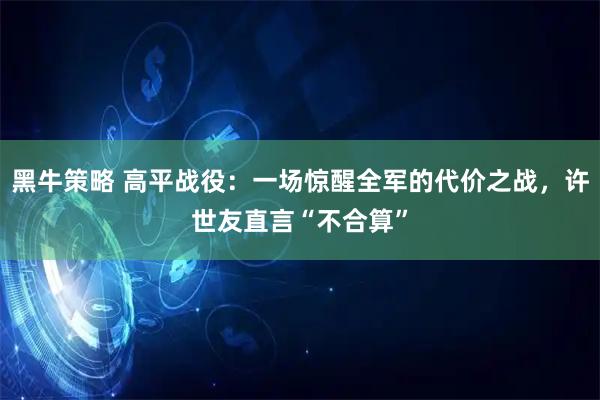 黑牛策略 高平战役：一场惊醒全军的代价之战，许世友直言“不合算”